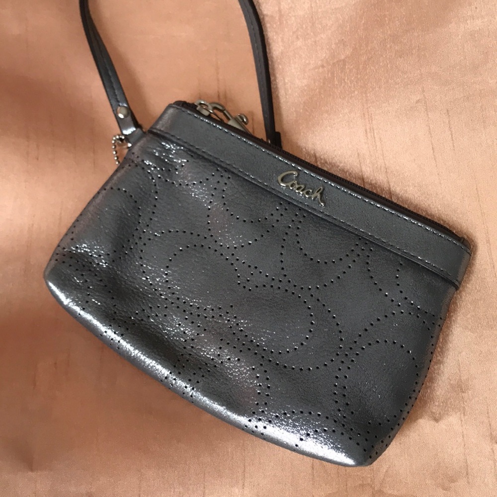 Silver Coach Wristlet